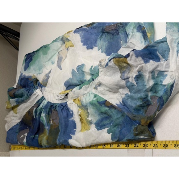 Habitat Top Womens Medium Blue White Watercolor Linen Blend Peasant Abstract Art - Picture 9 of 10